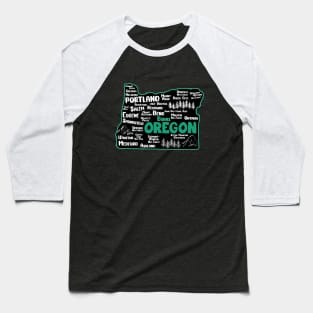 Cute map of Burns Oregon, Portland, Salem, Eugene, Springfield, Bend, Ontario, Medford Baseball T-Shirt